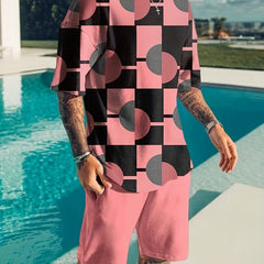 Geometric Print Men's 2Pcs Outfit Short Sleeve T-Shirt & Shorts Set