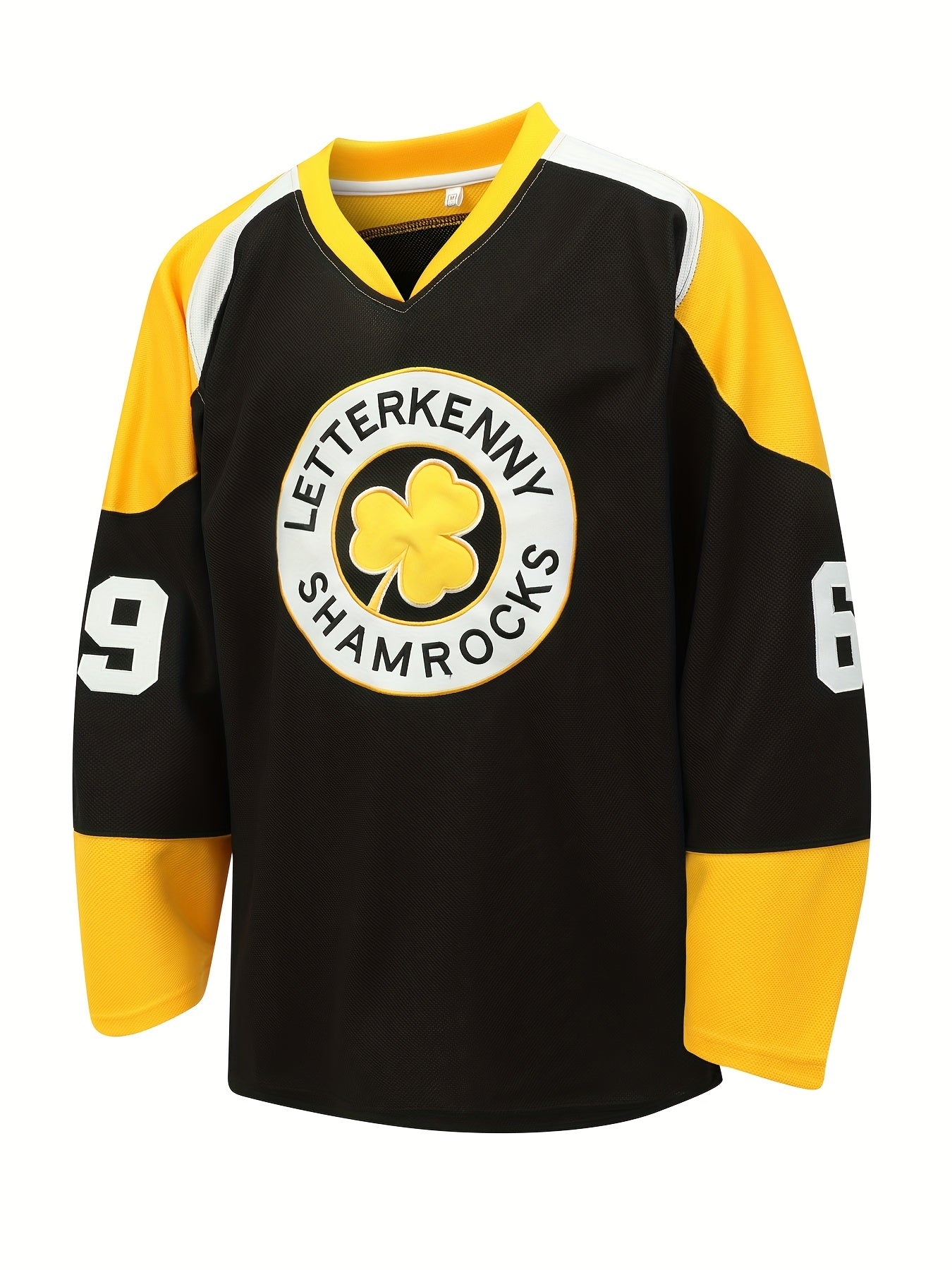 Men's 69 Embroidery Ice Hockey Jersey Vintage Stripe V Neck Long Sleeve Uniform