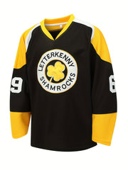 Men's 69 Embroidery Ice Hockey Jersey Vintage Stripe V Neck Long Sleeve Uniform