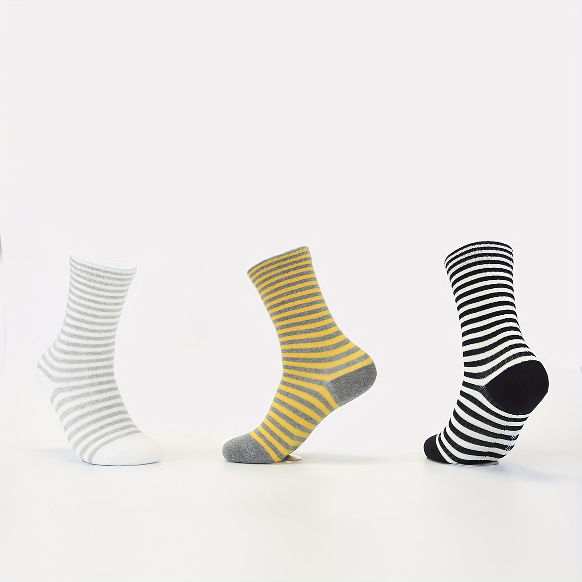 3 Pairs Striped Crew Socks Breathable Sports Women's Stockings