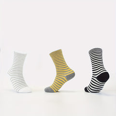 3 Pairs Striped Crew Socks Breathable Sports Women's Stockings