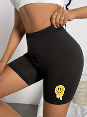 Melted Smile Face Print Shorts Casual Summer Workout Slim Shorts