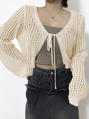 Flare Sleeve Eyelet Cardigan Beach Wear Crochet Cardigan