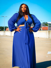 Deep V-Neck Knot Top & Long Skirt Set