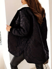 Argyle Print Parka Button Front Long Sleeve Warm Outerwear