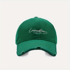 Distressed Peaked Cap Sunshade Outdoor Soft Top Washed Embroidery Curved Brim