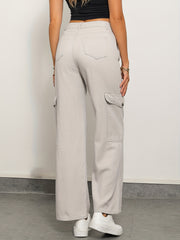 Apricot High Waist Straight Jeans Loose Fit Flap Pockets Cargo Pants