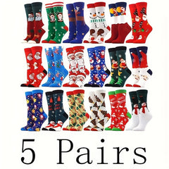 10 Pairs Christmas Socks Santa Claus Snowflake Elk Crew Socks Men's Year Socks