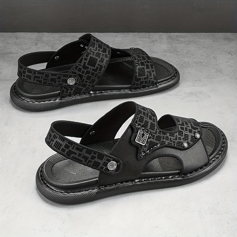 Men's Geometric Print Open Toe Slip On Strap Sandals