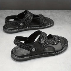 Men's Geometric Print Open Toe Slip On Strap Sandals