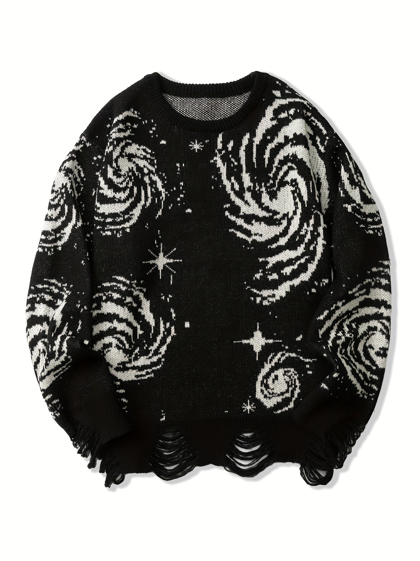 Galaxy Pattern Sweater Men's Casual Warm Crew Neck Pullover for Fall Winter