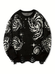 Galaxy Pattern Sweater Men's Casual Warm Crew Neck Pullover for Fall Winter
