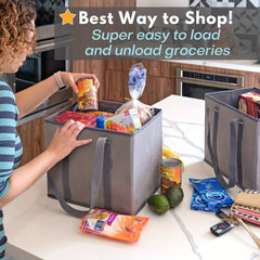 Reusable Grocery Bags Heavy Duty Shopping Bags Box Shape Stay Open Fold Flat