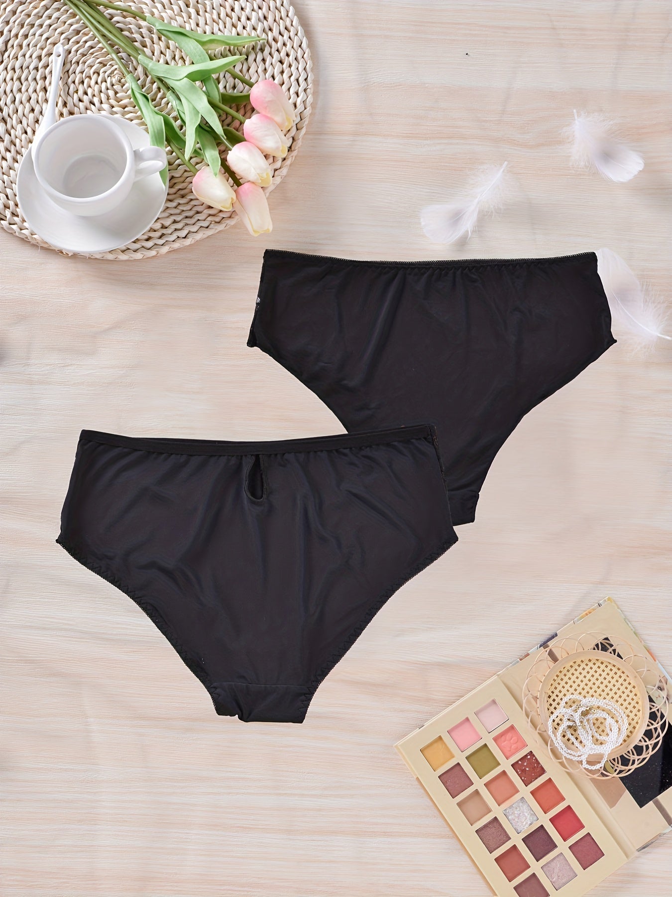 2 Pack Women's Plus Size Lace Back High Stretch Panties Set