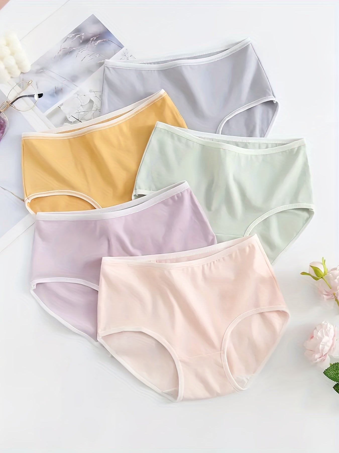 5pcs Solid Briefs Stretchy Intimates Panties Women's Lingerie