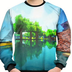 Kids 3D Print Sweatshirt Lake Scenery Tee Building Block Top