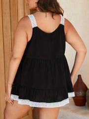 Colorblock Lace Trim Square Neck Smock Tank Top