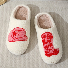 Cartoon Print Plush Slippers Winter Warm Closed Toe Flat Shoes
