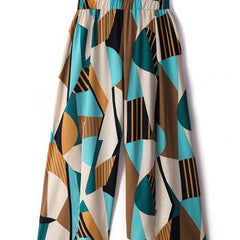 Women's Plus Wide Leg Geometric Print High Waist Loose Trousers