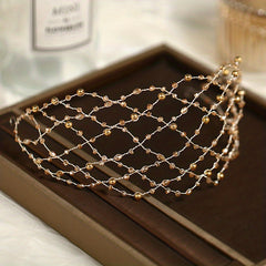 Bridal Headband Mesh Faux Pearl Crystal Headpiece Wedding Hair Accessories
