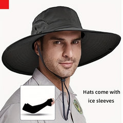 Men's Fishing Hat with Breathable Net for Summer Fishing + Bonus Ice Sleeve