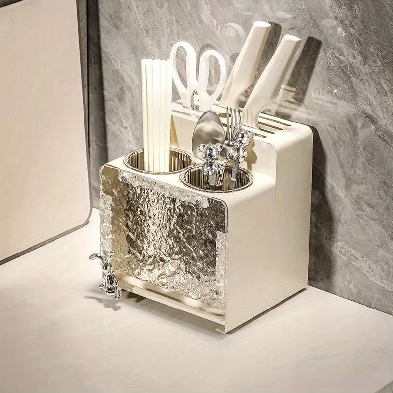 Large Capacity Chopstick Holder Cutlery Organizer with Drip Tray