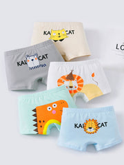 5pcs Boys Lion Print Boxer Shorts Underwear