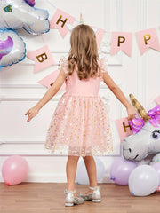 Girls Unicorn Embroidery Heart Patchwork Dress