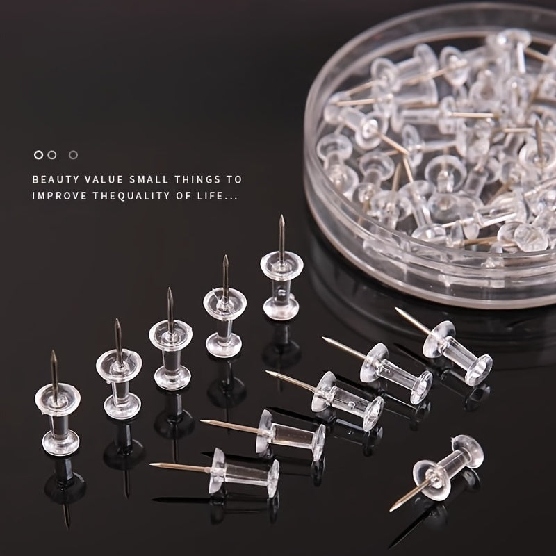 60pcs Transparent Plastic Push Pins for Walls Cork Boards Maps