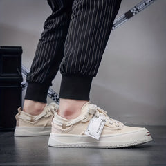 Men's Distressed Lace Up Canvas Sneakers Casual Outdoor Walking Shoes