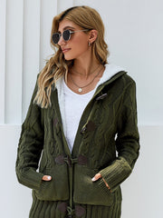 Women's Raw Hooded Flare Button Sweater Cardigan