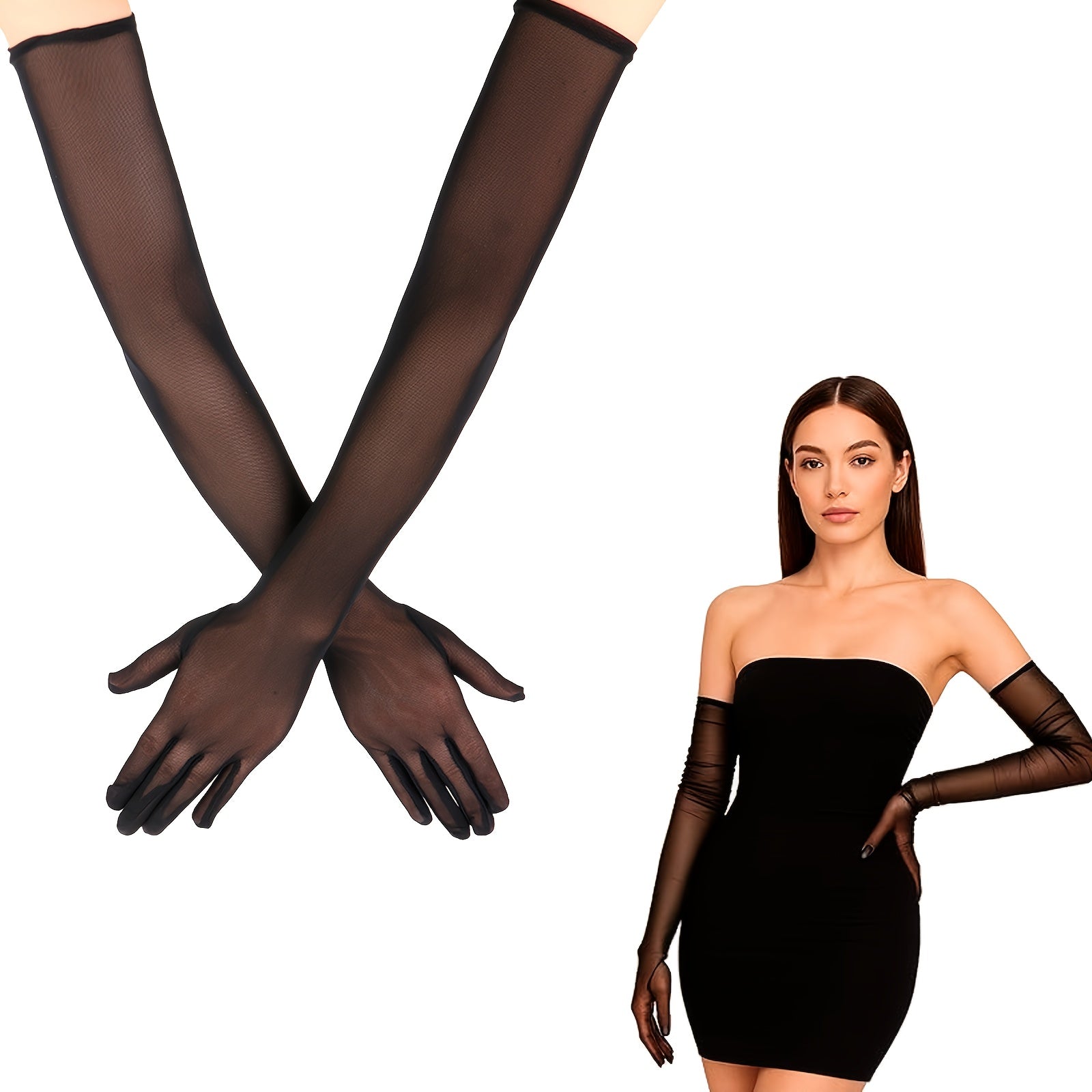 Women's Long Formal Gloves Sheer Mesh Party Wedding Prom Gala