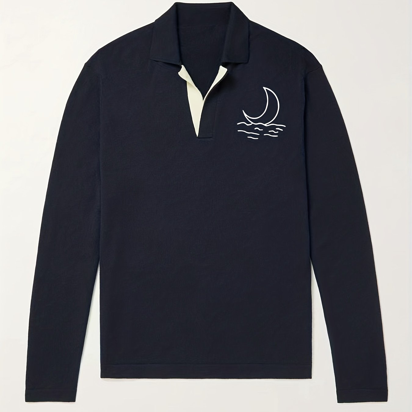 Moon Pattern Knit Polo Shirt Men's Casual Lapel Stretch V Neck Pullover