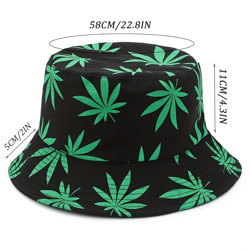 Green Leaves Print Bucket Hat for Beach Hiking Fishing Camping