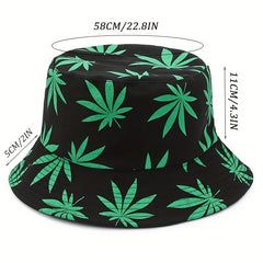 Green Leaves Print Bucket Hat for Beach Hiking Fishing Camping