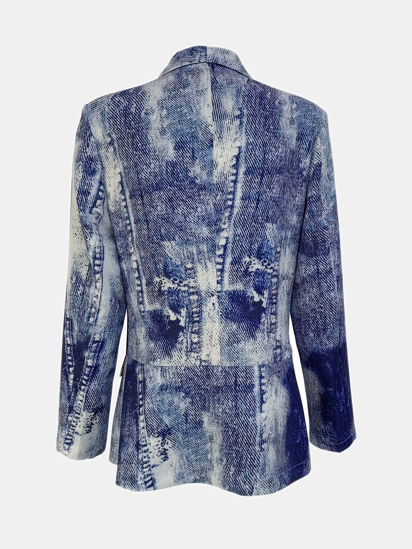 Denim Print Double Breasted Lapel Neck Blazer Casual Long Sleeve Blazer