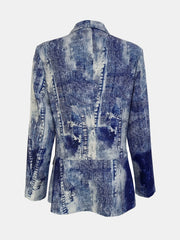 Denim Print Double Breasted Lapel Neck Blazer Casual Long Sleeve Blazer