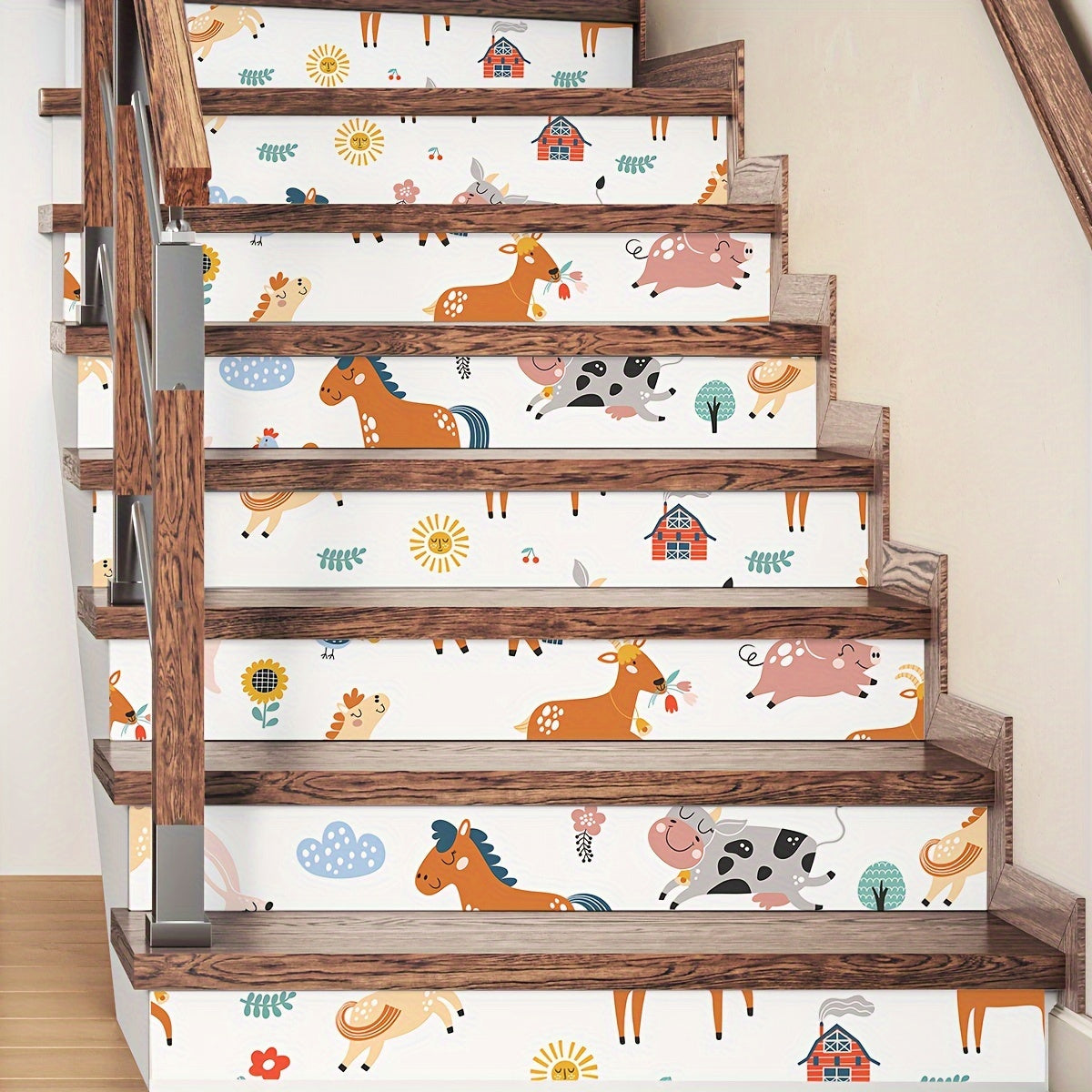 7pcs Cartoon Animal Pattern Zoo Stair Stickers Dinosaur Drawer Stickers