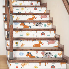 7pcs Cartoon Animal Pattern Zoo Stair Stickers Dinosaur Drawer Stickers