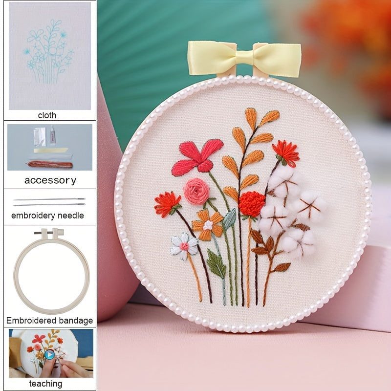 Plant Flower Embroidery Cross Stitch DIY Material Bag Set
