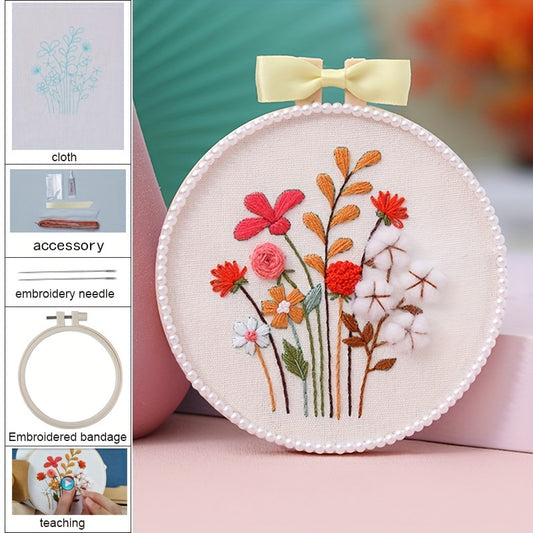 Plant Flower Embroidery Cross Stitch DIY Material Bag Set