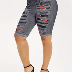 Rose & Denim Print Leggings Casual Sporty Skinny Stretchy Leggings