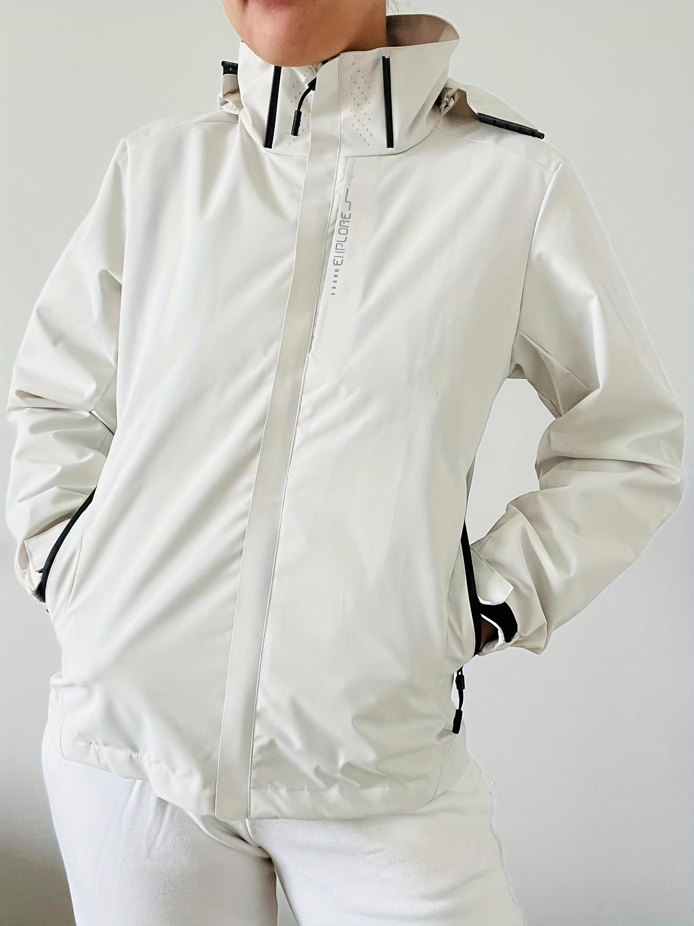 Hooded Waterproof Outdoor Jacket Long Sleeves with Zipper Pockets
