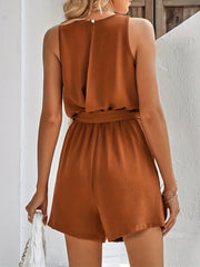 Guipure Lace Tie Waist Romper Casual Sleeveless V neck Romper Jumpsuit