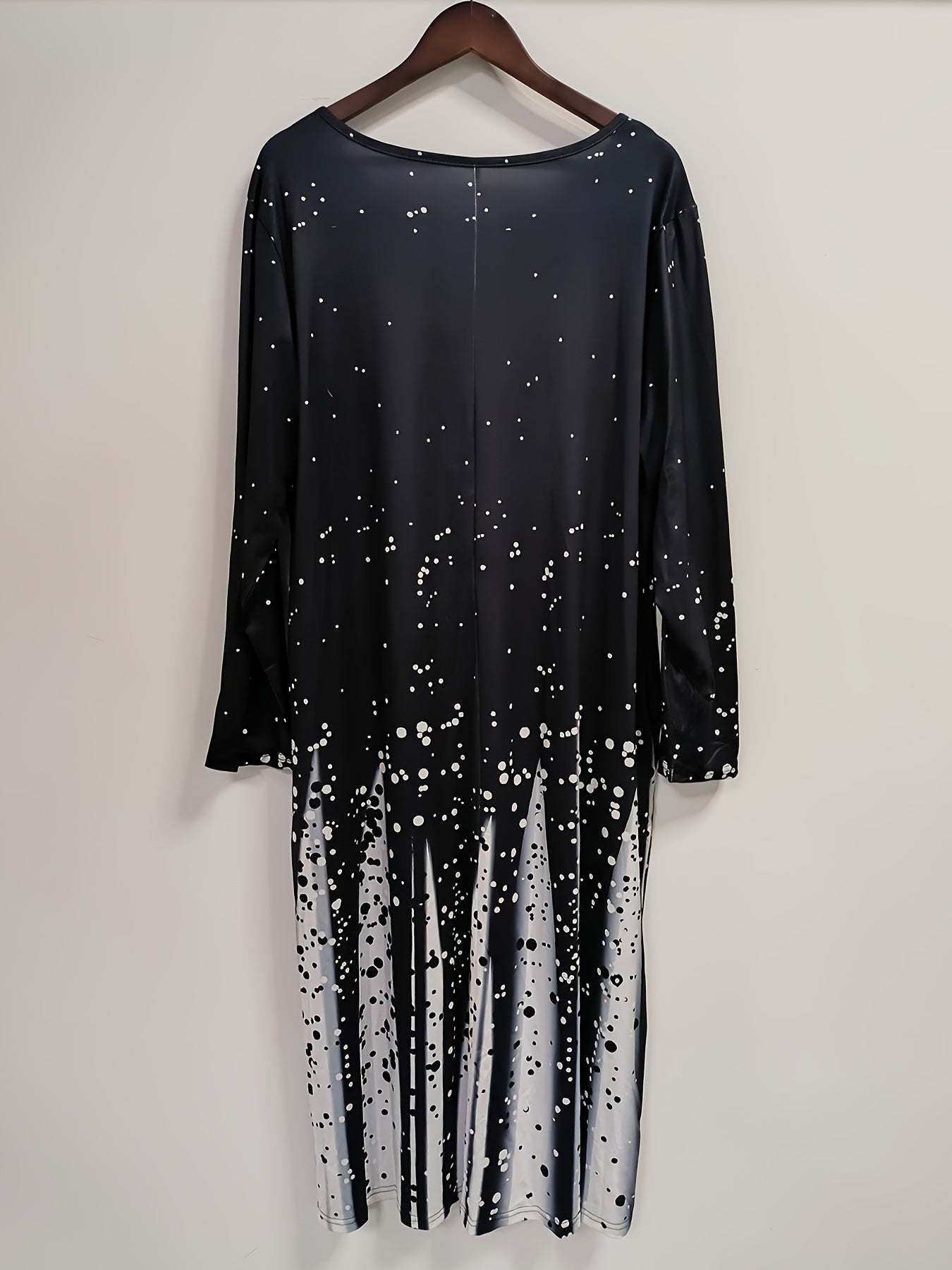 Colorblock Dot Print Long Sleeve Dress With Pockets