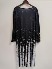 Colorblock Dot Print Long Sleeve Dress With Pockets