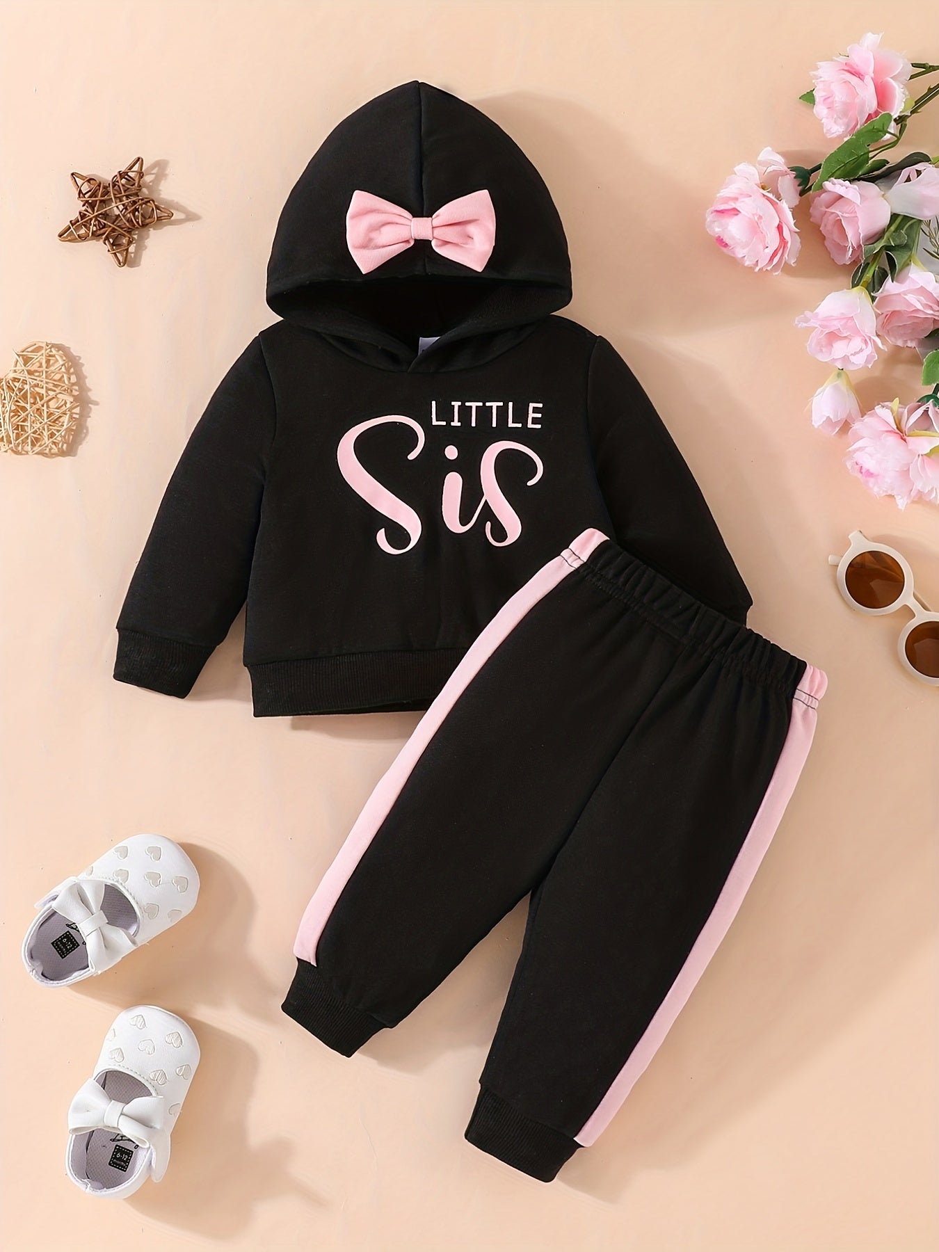 Baby Girls Bow Hooded Sweatshirt Trousers Set