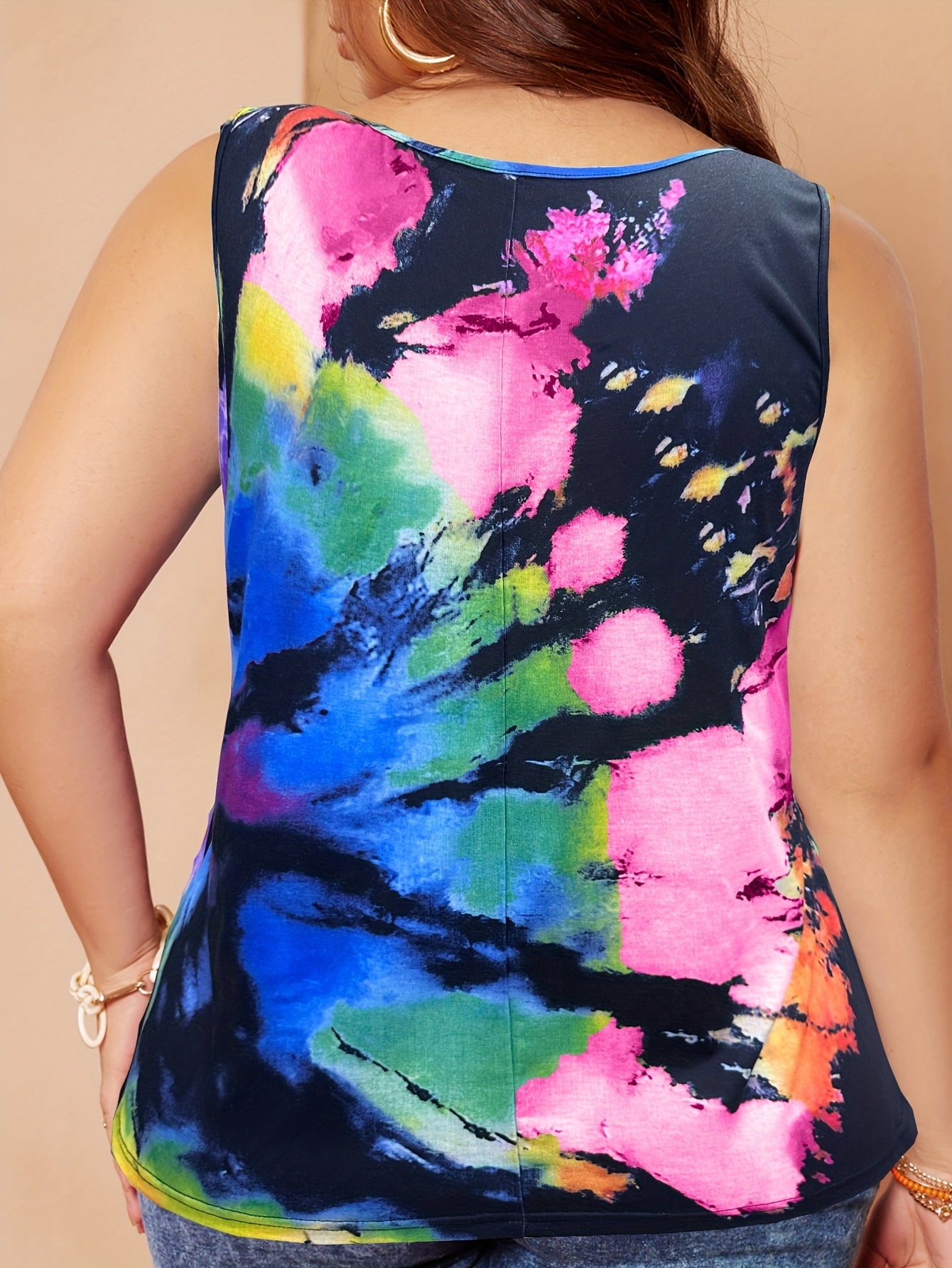 Tie Dye Tank Top with Notched Neck