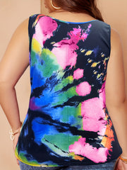 Tie Dye Tank Top with Notched Neck
