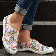 Pink Phoenix Pattern Flat Slip On Shoes Women's Shallow Mouth Casual Shoes